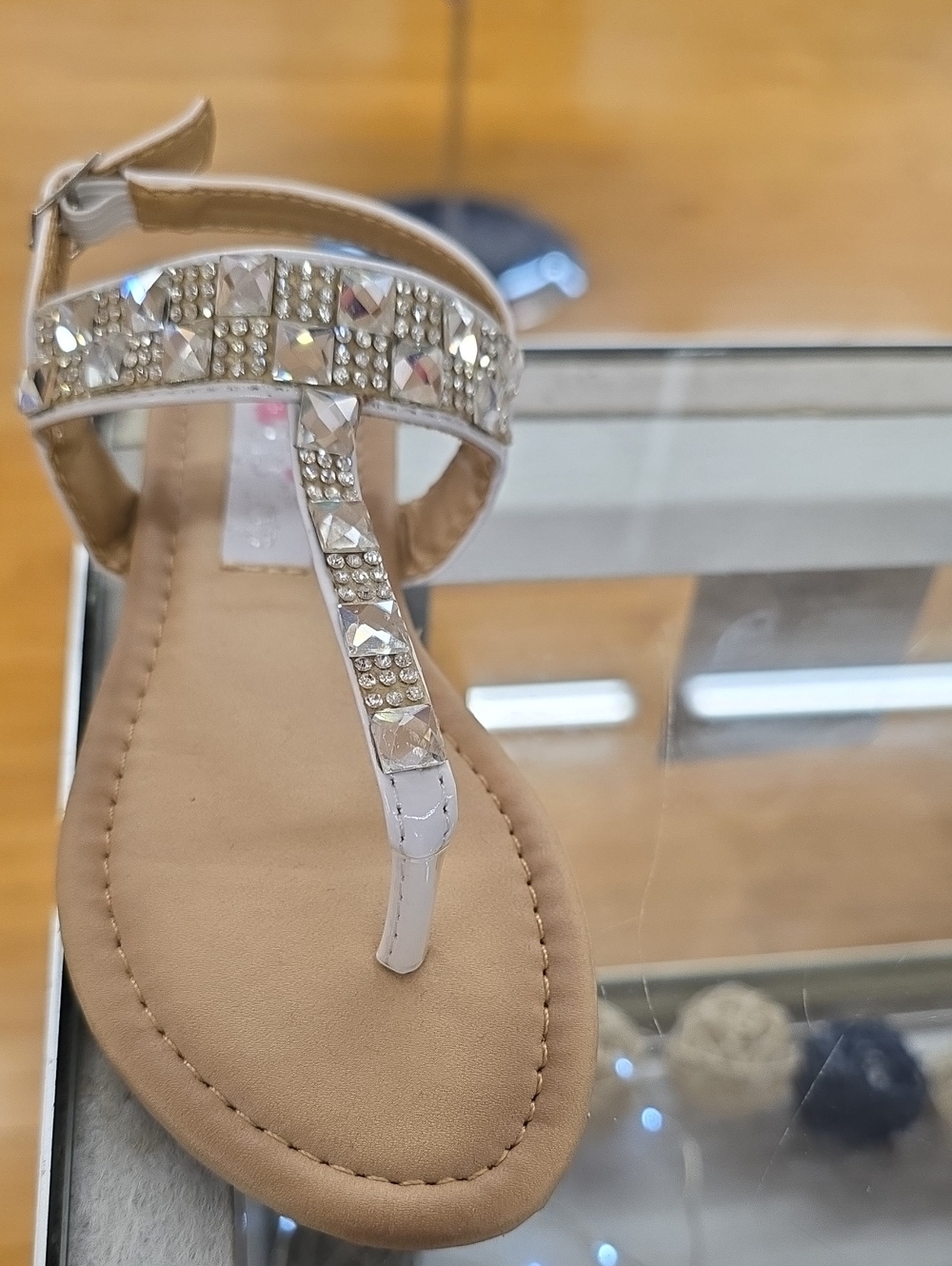 Girl’s White T-Strap Jeweled Sandals